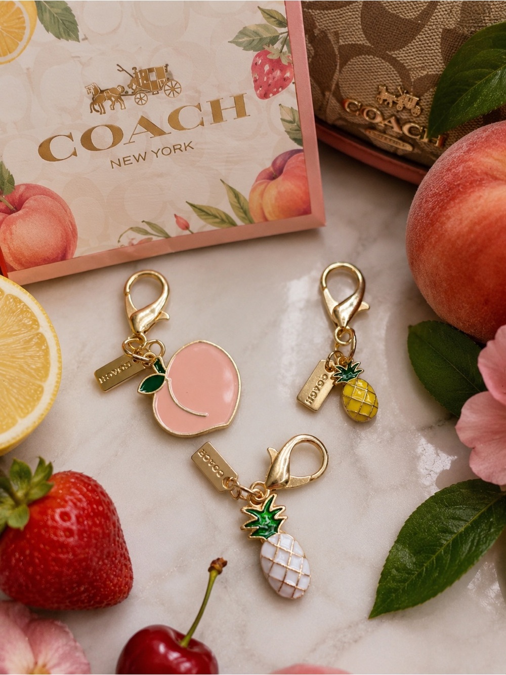 Fruit Charm Set – Peach & Pineapple Fashion Bag Charms 🍑🍍